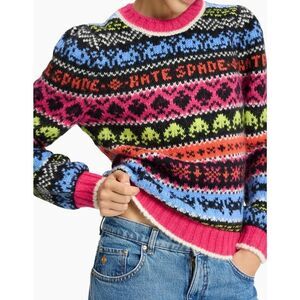 Kate Spade x Space Invaders Alpaca Blend Fair Isle Knit Sweater Size Small New